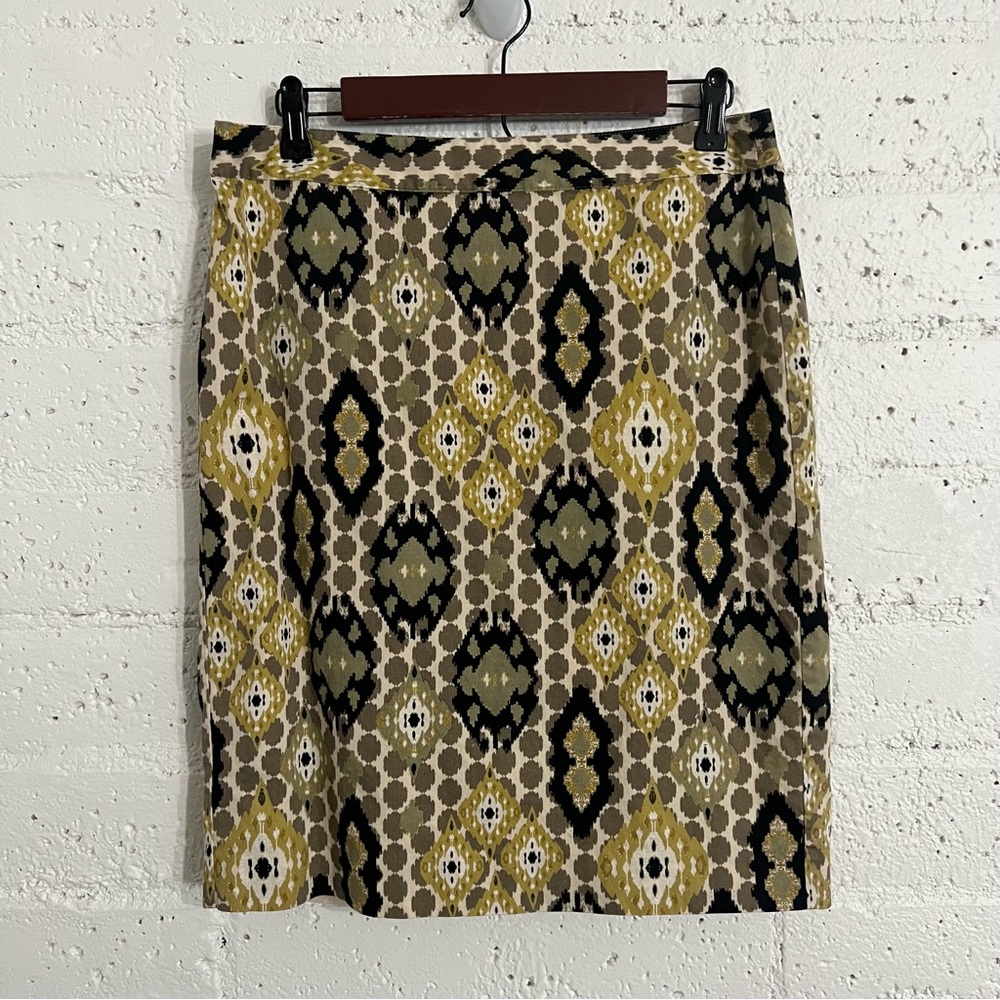Van Heusen Womens Skirt 8 Green Pencil Straight Geometric Zipper Lined H5